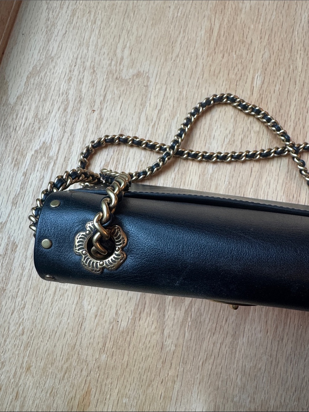 Coach Black Leather Chain-Handle Shoulder Bag with Gold Hardware - Picture 6 of 11